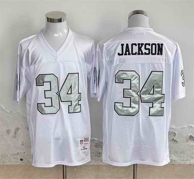 Men's Las Vegas Raiders #34 Bo Jackson White Throwback Stitched Football Jersey